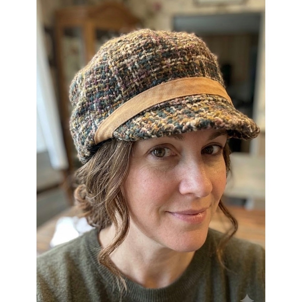 Quagga Accessories Brown Multi Tweed Wool Blend Cadet Hat Adjustable Strap Woman